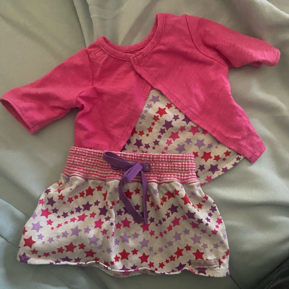 American Girl Doll Sparkle star tee and grey star skirt!